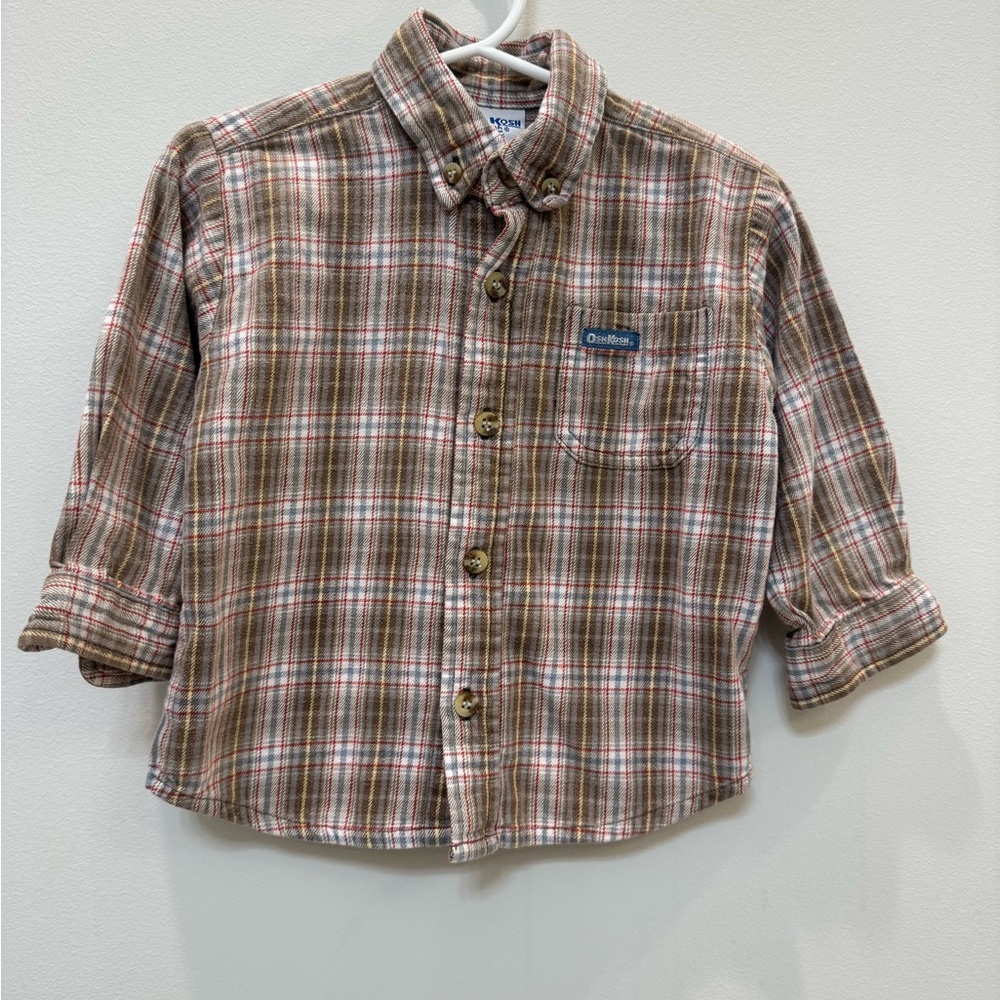 OshKosh B'gosh Kids Plaid Button Down Shirt - Brown and White